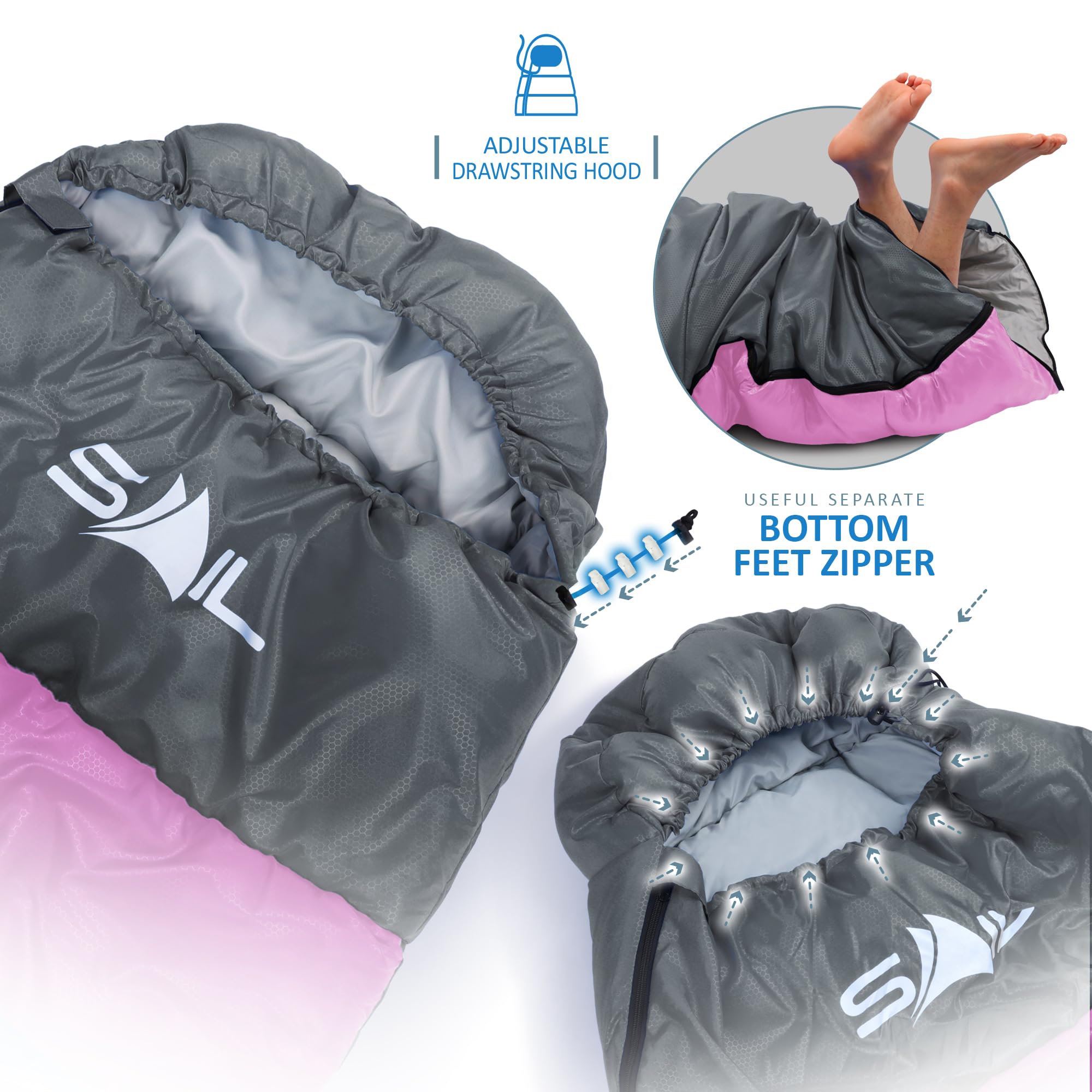 SAIL Sleeping Bag 3-4 Season Waterproof Indoor & Outdoor Use 1.3KG/2KG for Kids & Adults for Hiking, Backpacking and Camping