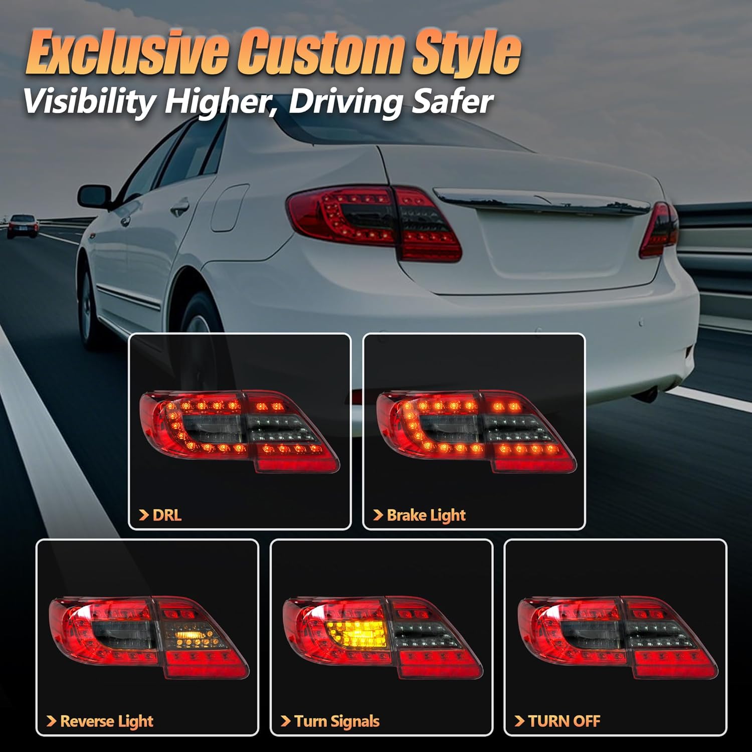 VLAND Rear Lights compatible with Corolla 2011 2012 2013 Sedan, Passenger & Driver Sides