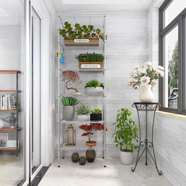 6-Tier Wire Shelving Unit, Free Standing Shelf, Storage Shelves, Heavy Duty Metal Organizer Rack for Garage, Kitchen, Living Room, Bathroom, 21.26L x