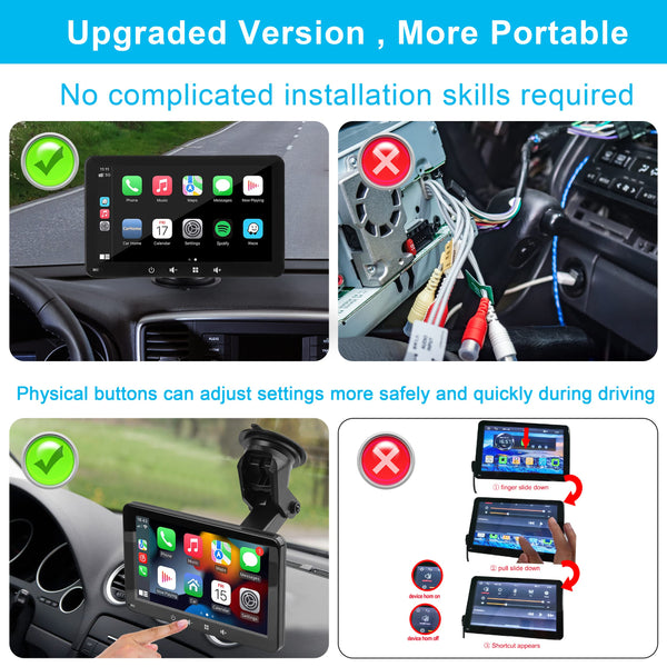 Portable Car Stereo,for Wireless Apple Carplay & Android Auto,7 Inch 1080P HD Touch Screen Radio with BT 5.0, Mirror Link Support Truck RV Dash Mount (7 inch)