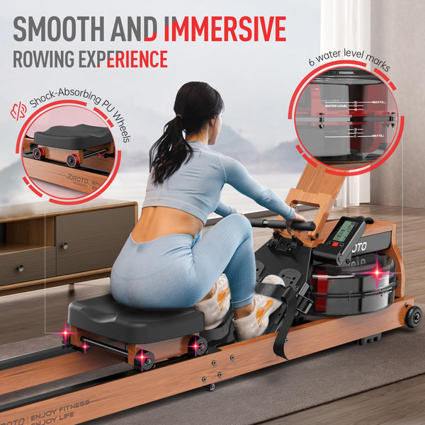JOROTO Wood Rowing Machine for Home Gym,Oak Wood Foldable Rower Machine with Bluetooth, Adjustable Tablet Holder - 330LS Weight Capacity