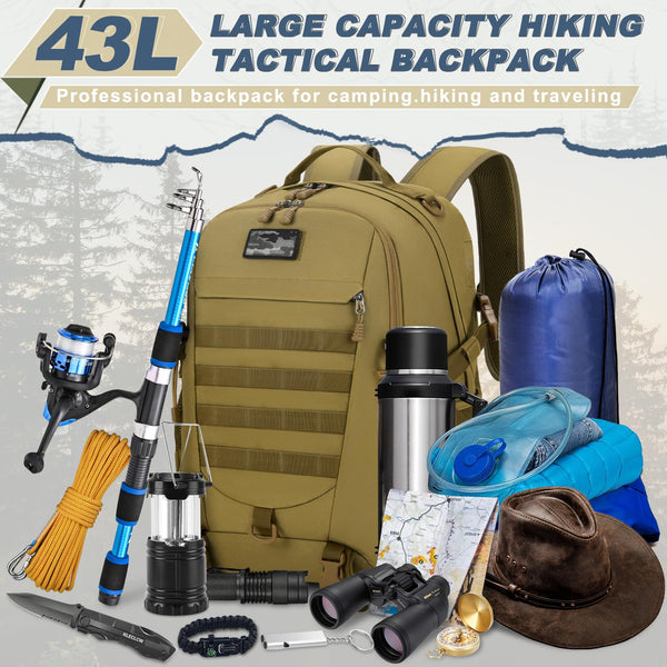 RAINSMORE Military Tactical Backpack Large Hiking Camping Rucksack 40L Water Resistant Molle Hunting Trekking Rucksack Black