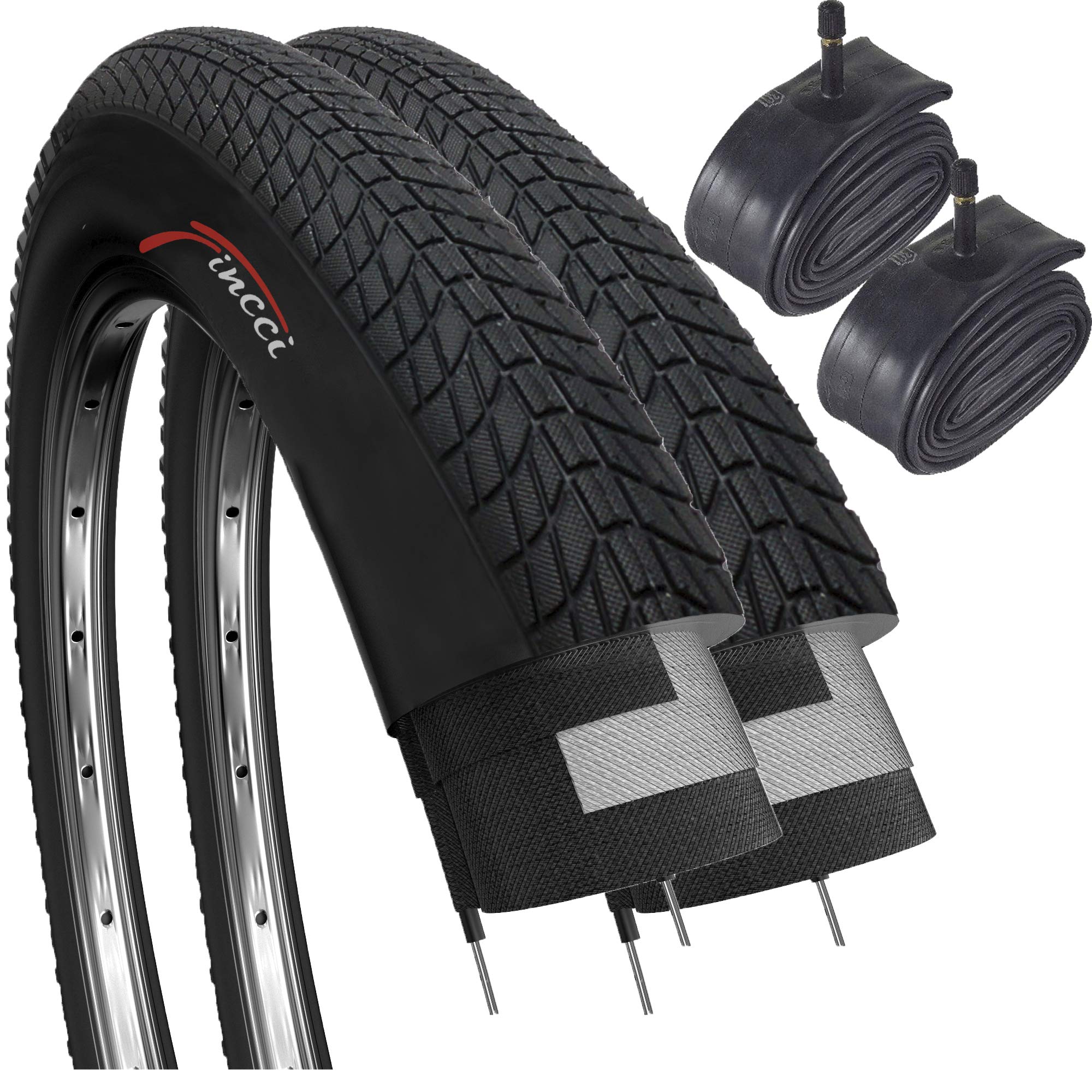 Fincci Bmx Bike Tyres 20 x 1.75 Inch - Set Foldable Tyres 20" with 2x 20-Inch Schrader Inner Tubes, Tires 47-406 for Kids, Teenagers and Adults - Pack