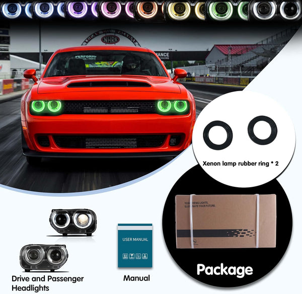 VLAND Headlight suitable for Dodge Challenger 2015-2019 LED headlight, RGB