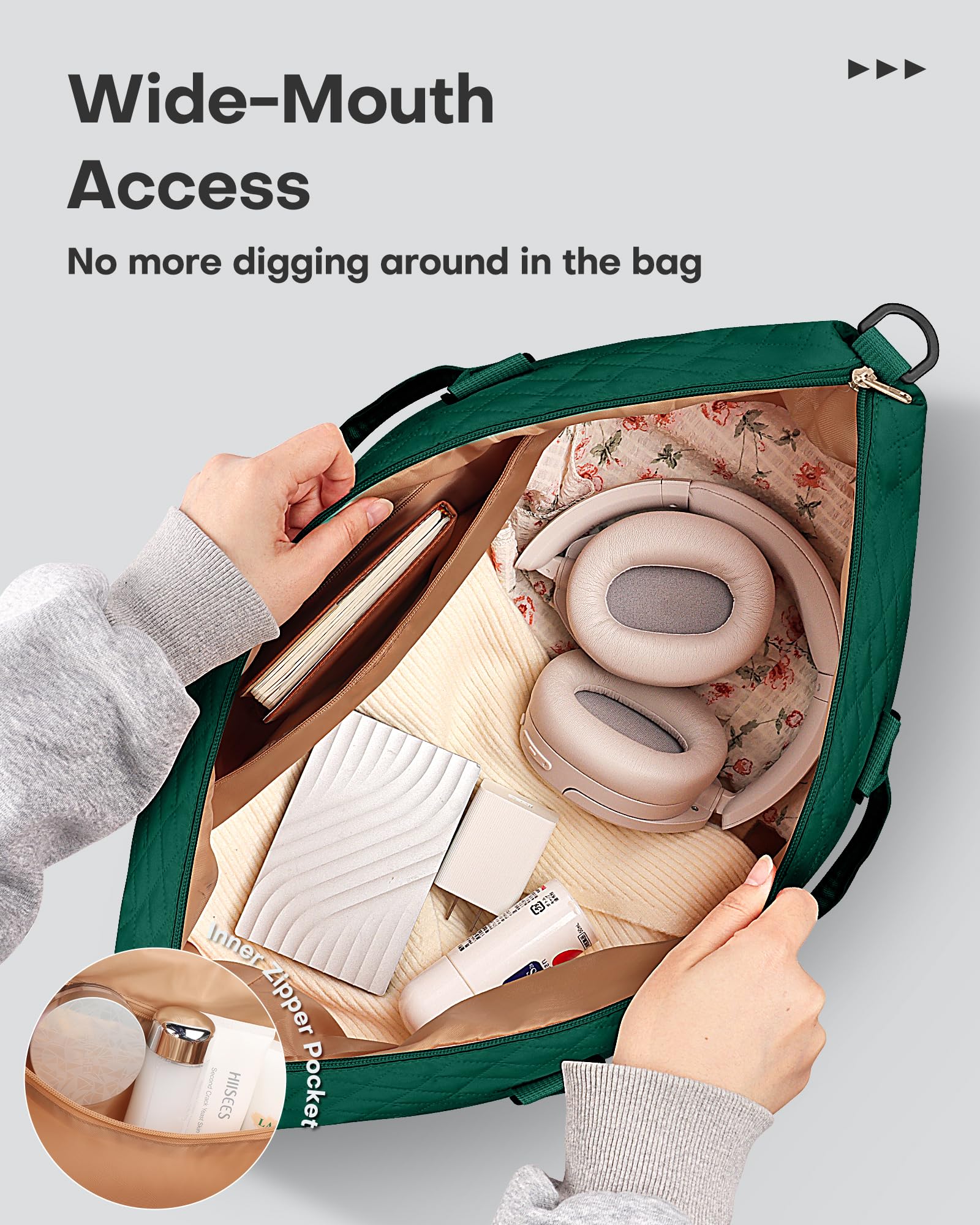 HOTOR Travel Bags for Women - Lightweight Overnight Holdall Bag, Large Carry on Luggage Weekend Bag with Shoe Compartment & Toiletry Bag, Travel Duffel Sport Gym Tote, Black, 34.0 x 45.0 x 20.0 cm