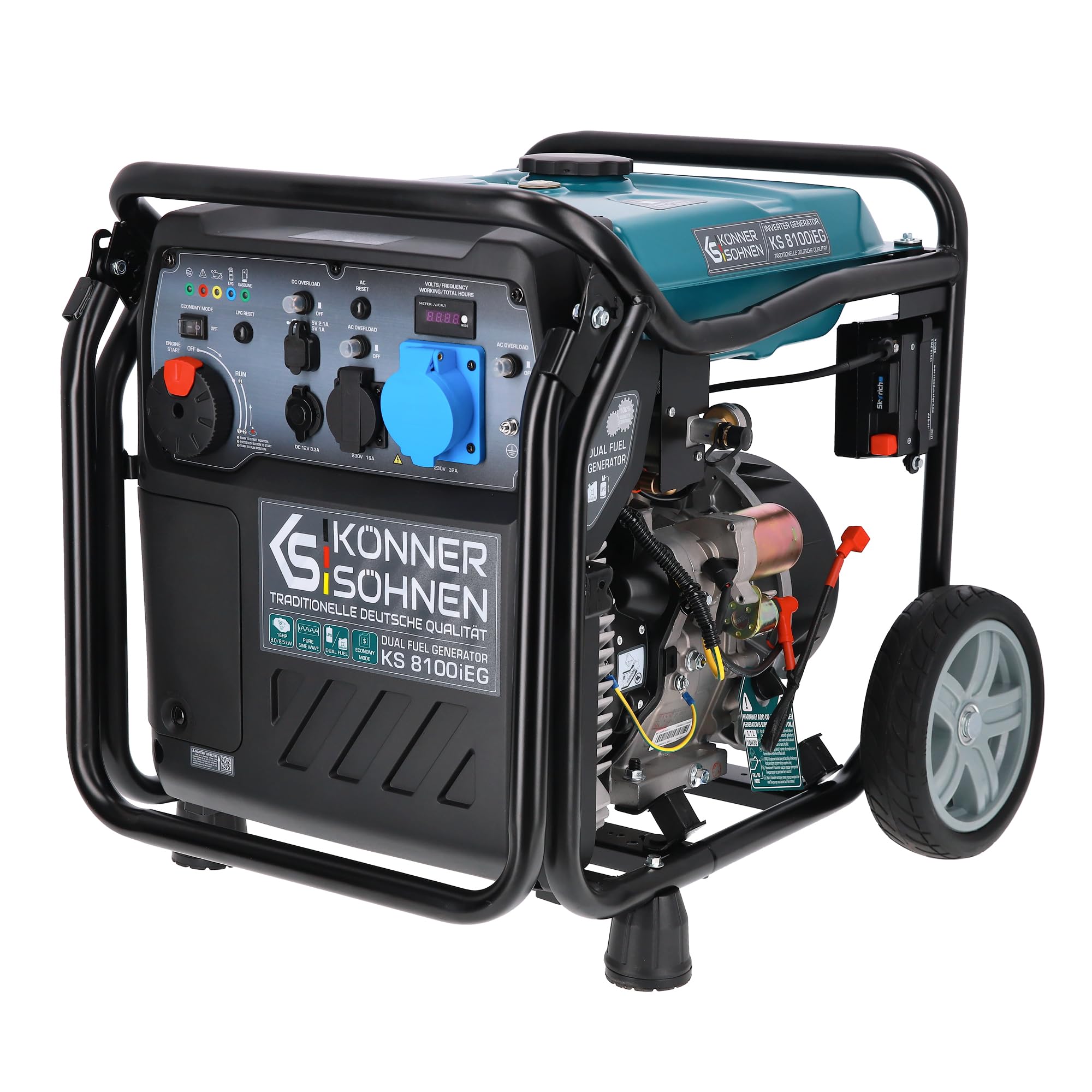 Könner & Söhnen KS 3100iG S portable LPG/petrol inverter generator 3100 W,UK Plug Socket 1x13 A (230 V), 2 USB ports,copper winding,silent inverter generator,dual fuel generator