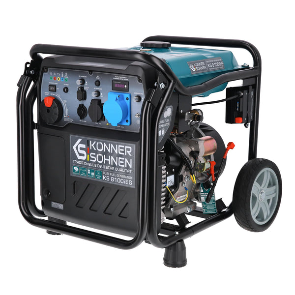 Könner & Söhnen KS 3100iG S portable LPG/petrol inverter generator 3100 W,UK Plug Socket 1x13 A (230 V), 2 USB ports,copper winding,silent inverter generator,dual fuel generator