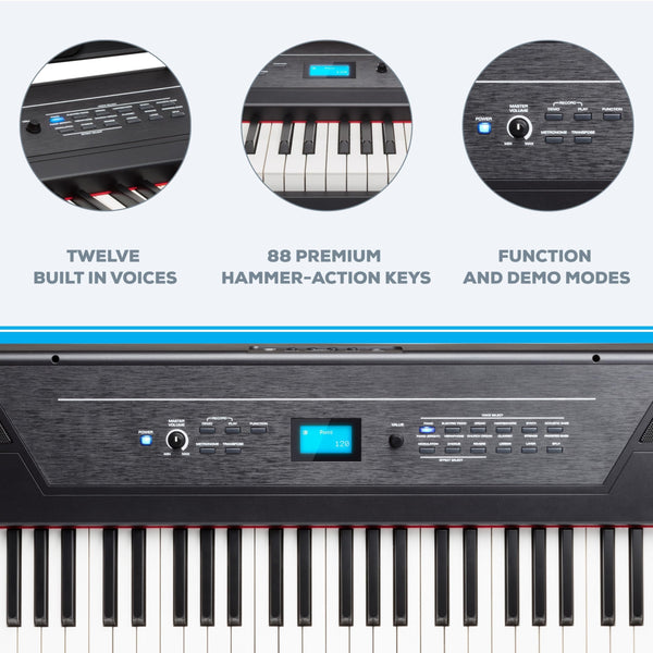 Alesis Recital Home Digital Piano with 88 Hammer Action Weighted Keys, Stand, Pedals and Lessons, Turquoise