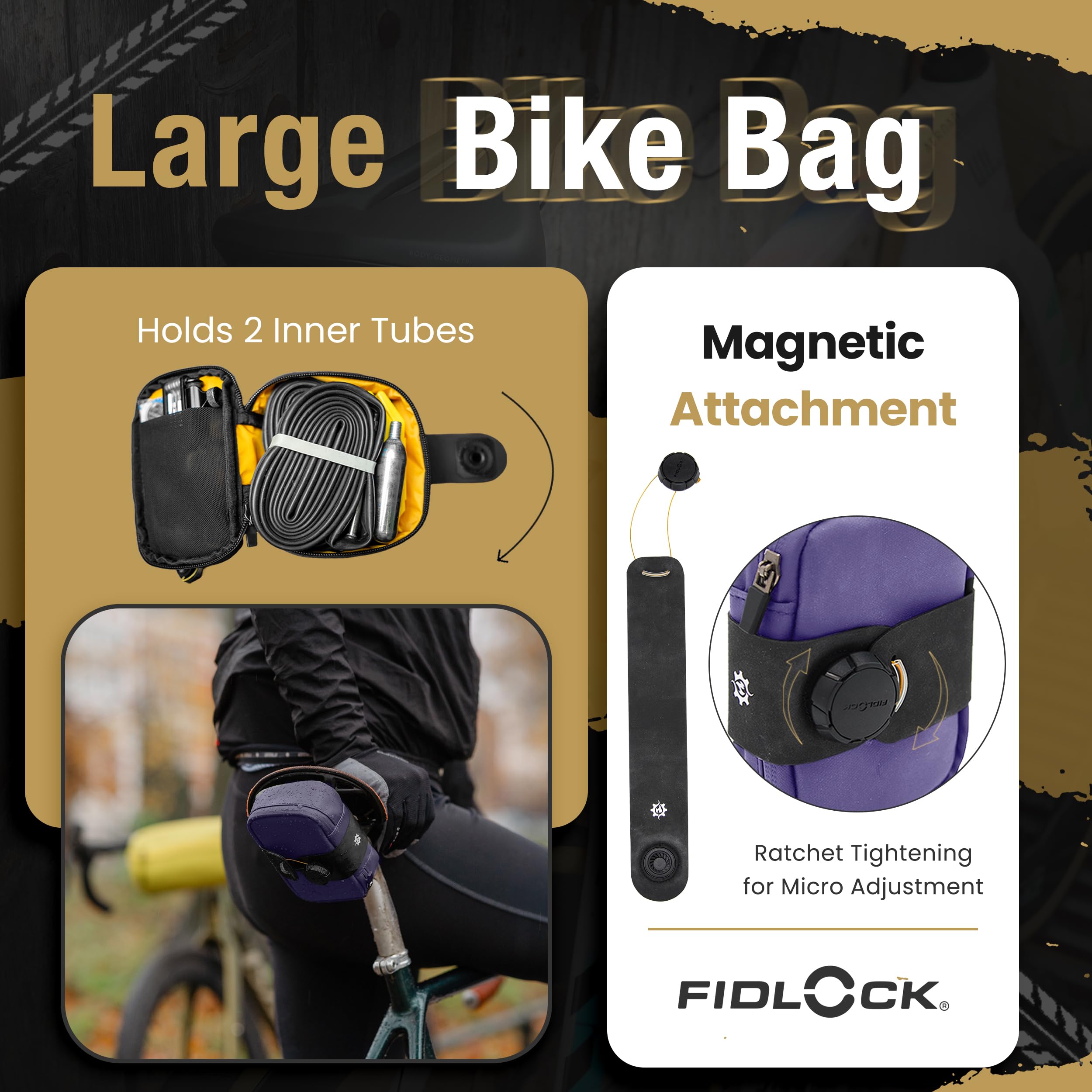 Lumiere & Co. Falcon Magnetic Bike Saddle Bag – 0.69L | 6" x 3.5" x 2" | Sleek Minimalist Brick Design, Fast Magnetic Buckle Attachment | Road Cycling–Specific Bike Seat Bag (Black, Large)