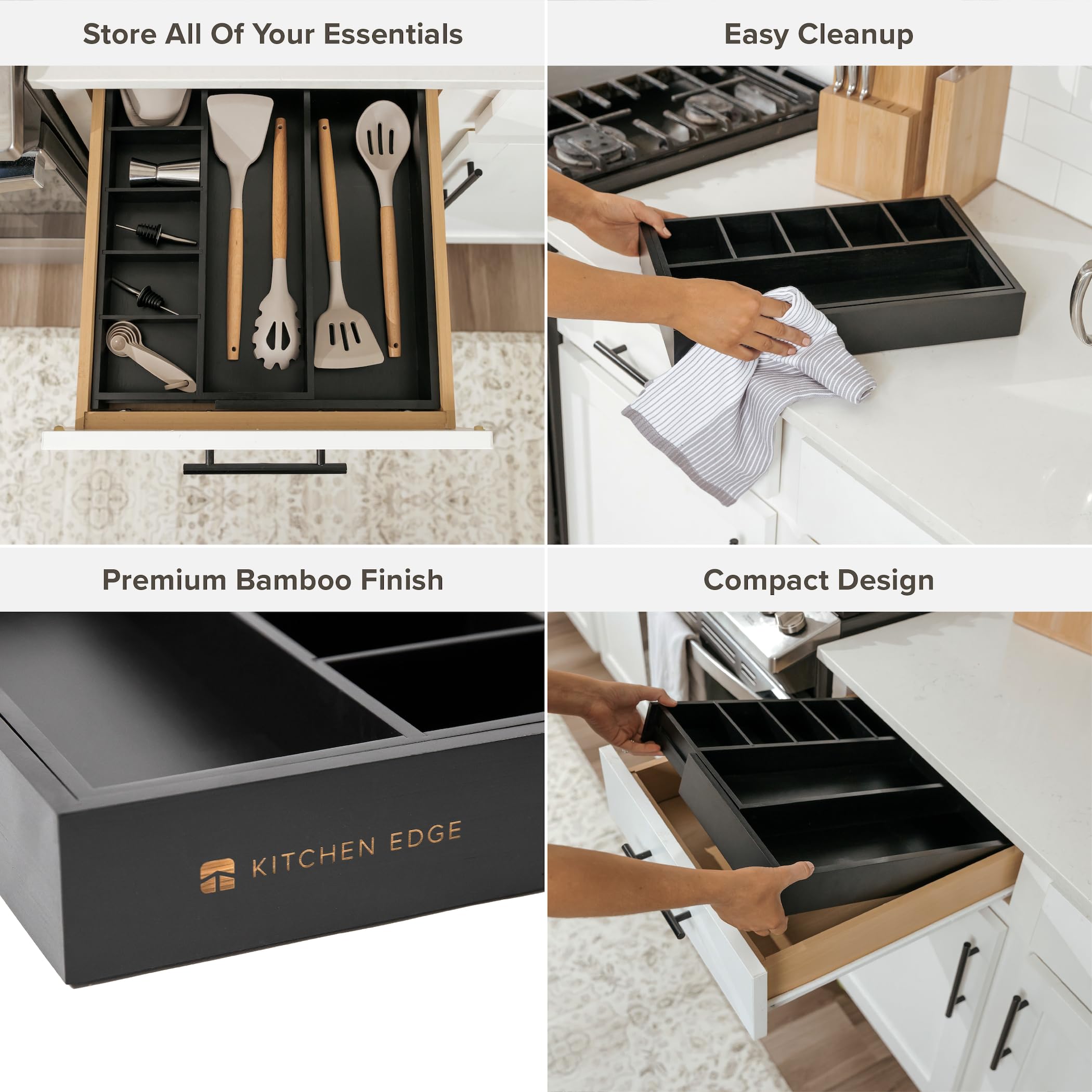 Grehge ustable Kitchen Drawer Organiser for Utensils and Junk, Expandable to 28 Inches Wide, 9 Compartments, 100% Bamboo