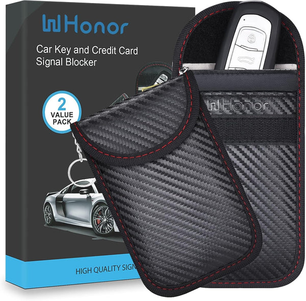 WHonor Faraday Pouch for Car Keys, Keyless Entry Signal Blocker, Anti-Theft RFID Blocking Key Fob Protector for Car Security (2 Pack)