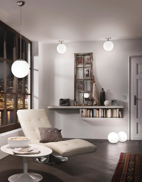 Eglo Ceiling lamp Rondo, 1 Flame Ceiling Light, Material: Steel, Colour: matt Nickel, Glass: matt Opal White, Socket: E27