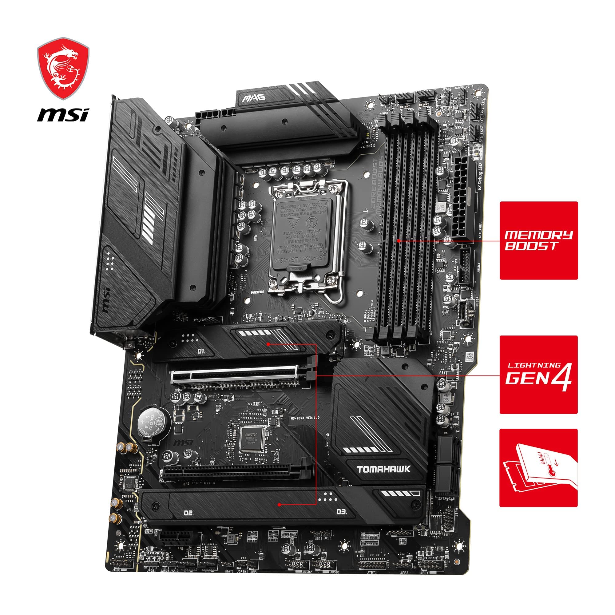 MSI B760 GAMING PLUS WIFI DDR4 Motherboard, ATX - Supports Intel 14th, 13th & 12th Gen Core Processors, LGA 1700 - DDR4 Memory Boost 5333+MHz/OC, 1x PCIe 4.0 x16, 2 x M.2 Gen4, 2.5G LAN, Wi-Fi 6E