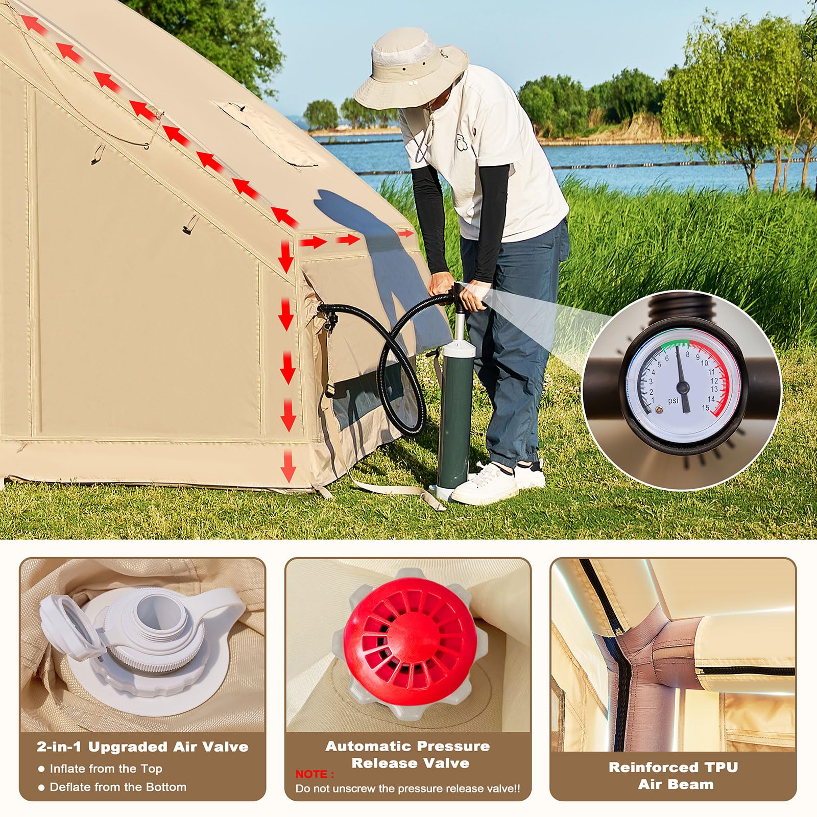 Ytaoeo Inflatable Tent Outdoor camping tent Inflatable camping tent made of waterproof Oxford fabric Air glamping tents for 4 seasons campings