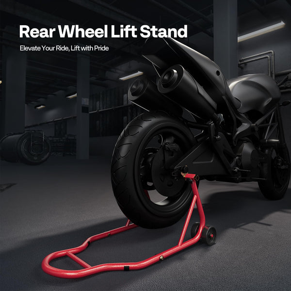 SPECSTAR Motorcycle Paddock Stand Combo 400kg Capacity Front and Rear Wheel Lift with U & L Fork Adjustable Swingarm Spool Stands for Motorbike Garage Repair Use Scissor Stand with 4 Wheels