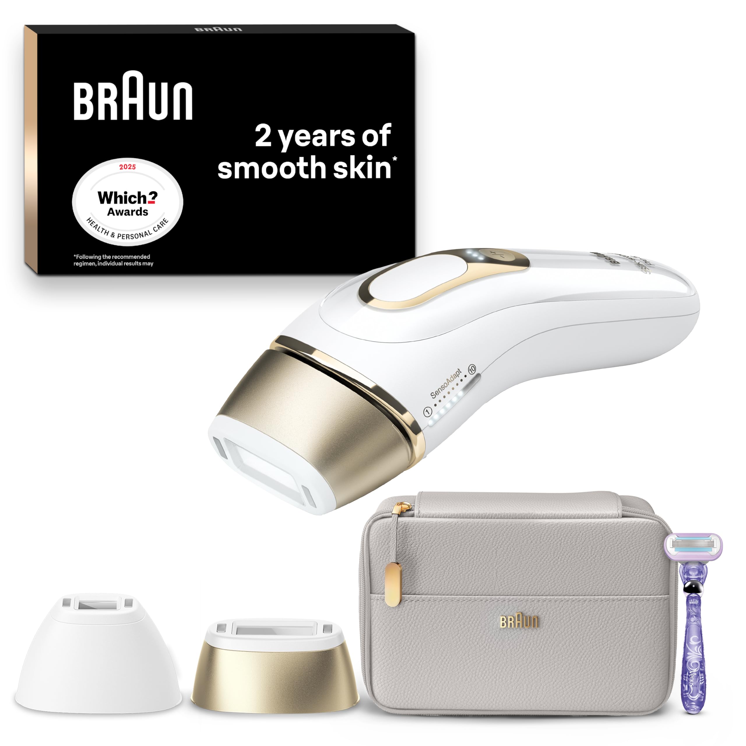 Braun IPL Silk-Expert Pro 5, at Home Hair Removal, Alternative for Laser Hair Removal, Includes Pouch, Venus Razor, Precision Head, 2 Years of Smooth Skin, Gift for Women, White/Gold, PL5137