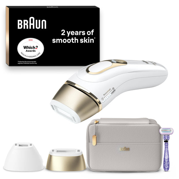 Braun IPL Silk-Expert Pro 5, at Home Hair Removal, Alternative for Laser Hair Removal, Includes Pouch, Venus Razor, Precision Head, 2 Years of Smooth Skin, Gift for Women, White/Gold, PL5137