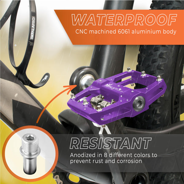 IMPALAPRO - Dual Function Bicycle Flat Pedals and SPD Pedals 9/16'' Compatible with Shimano SPD Pedals - Dual Platform MTB Flat Pedals and SPD