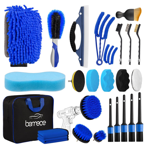 Bemece 29 Piece car detailing kit, car cleaning kit for Cleaning Wheels, Interior, Exterior, Leather, Dashboard, Vents (Blue)…