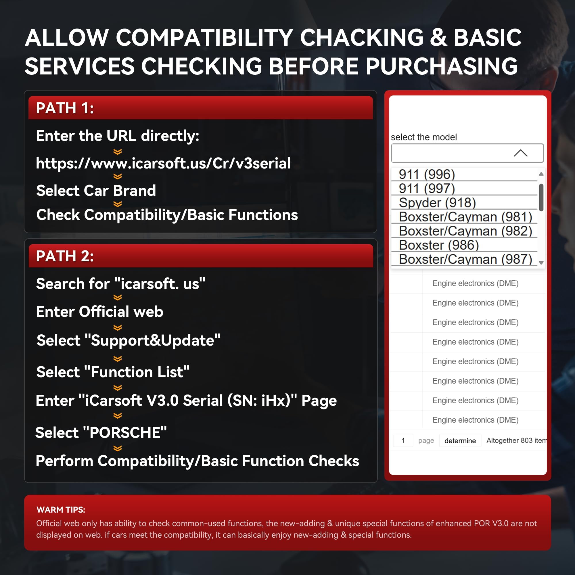 iCarsoft POR V3.0 Scanner for Porsche, 27 Reset Services OBD2 Scanner Code Reader, OIL/BLD/EPB/SAS/BMS/ETC/INJ/DP-F/TPMS Reset, 4-in-1 Graph Data, Bi-Directional Test, Lifetime Free Update