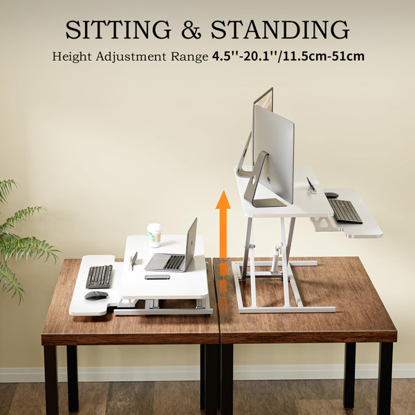 ERGOMAKER Height Adjustable Standing Desk Converter - 101cm (40 Inch) Wide Platform Tabletop Workstation - Quick Sit to Stand Desk Riser for Dual Monitors White