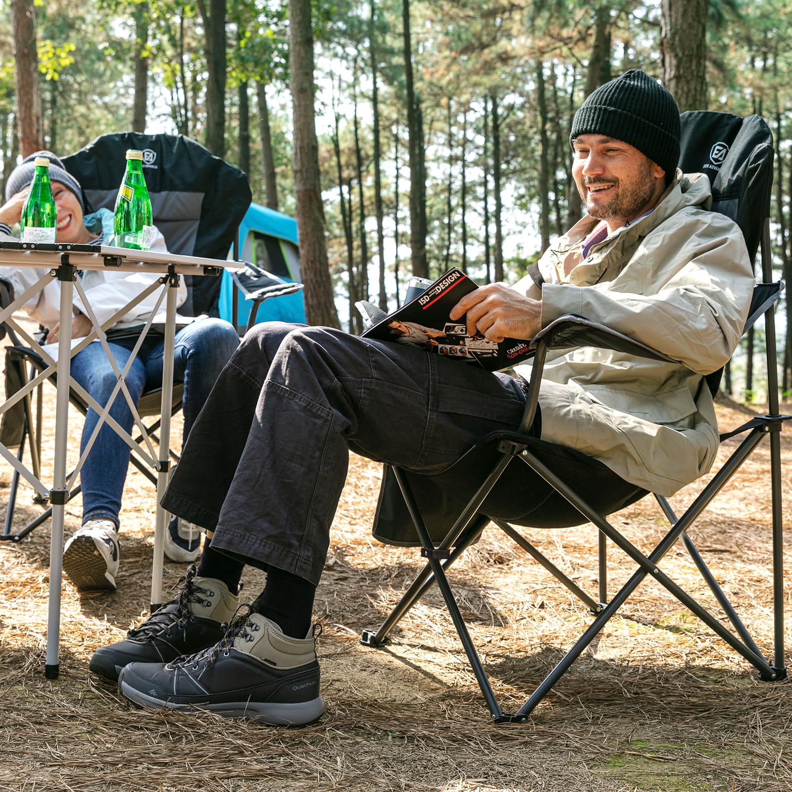 EVER ADVANCED Camping Chairs for Adults Heavy Duty Folding Chair Up to 160kg Oversized with High Back & Cup Holder & Side Pocket Comfy Camp Fold Up Chair