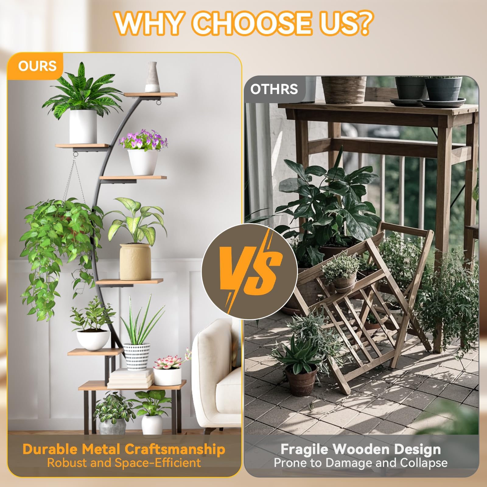 Zekoled 9-Tier Plant Stand with Grow Lights & Auto Timer, 167cm Tall S-Shaped Indoor/Outdoor Plant Shelf, Metal Plant Flower Holder, StandSpace-Saving Corner Shelf for Home, Balcony, Patio