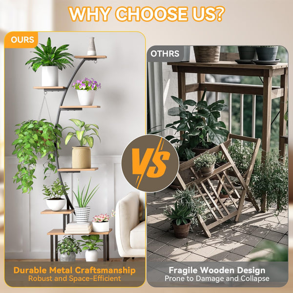 Zekoled 9-Tier Plant Stand with Grow Lights & Auto Timer, 167cm Tall S-Shaped Indoor/Outdoor Plant Shelf, Metal Plant Flower Holder, StandSpace-Saving Corner Shelf for Home, Balcony, Patio