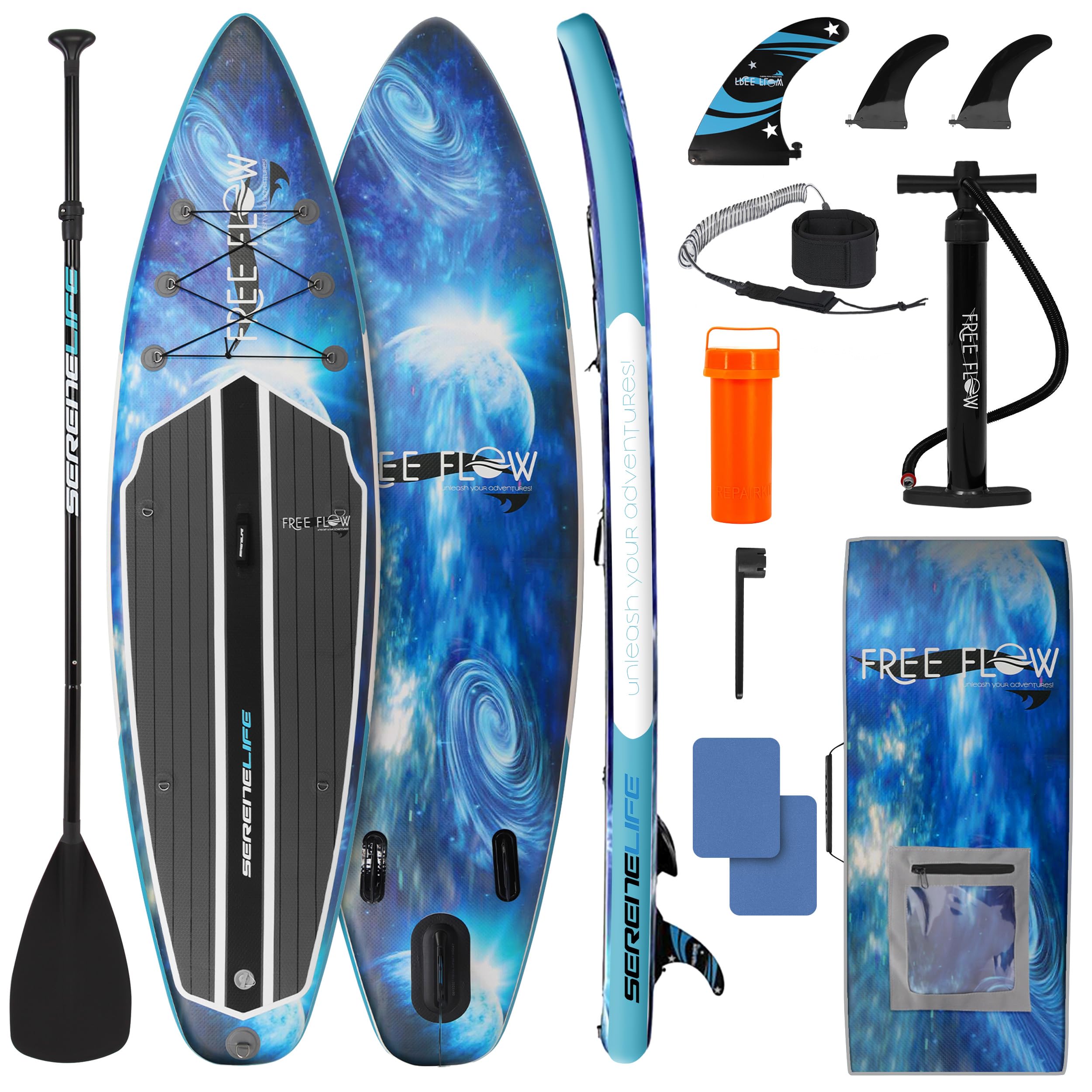 SereneLife Inflatable Stand Up Paddle Board, SUP Board- Paddleboards for Adults & Youth, Surfing Board Kit, 0.63cm Thick Standup Paddleboarding, Non-Slip Deck, Wide Stance, Surf Control w/Backpack