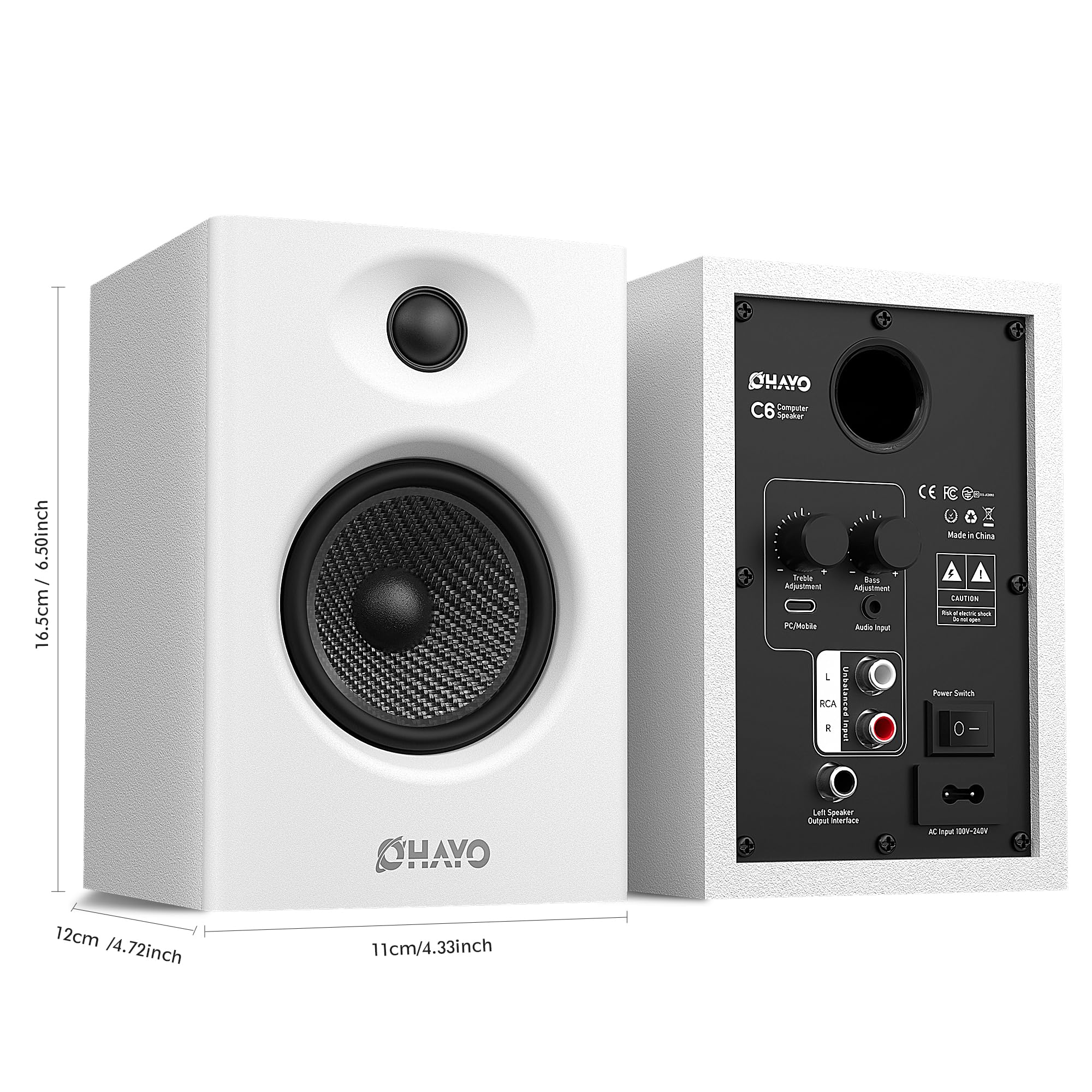 OHAYO C6 Bookshelf Speakers with 60W Peak Power, Stereo 2.0, Active Bluetooth 5.3, RCA/AUX/USB Input,Integrated Sound Card for Music and Gaming, PC Speakers for Desktop PC,TV or Laptop, Black