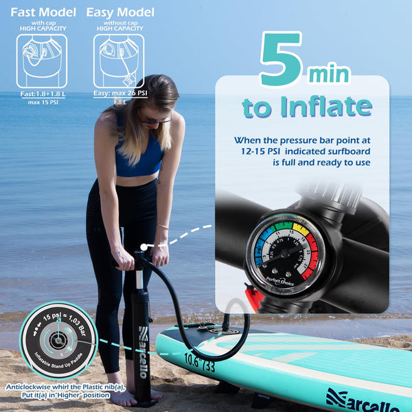 Paddle Board, Inflatable Stand Up Paddle Board, 10‘6/11' ×33"×6" Ultra-light SUP Board with Hand Pump, Leash, Repair Kit, Waterproof Phone Case and Waterproof Bag, Paddle Board for Adults