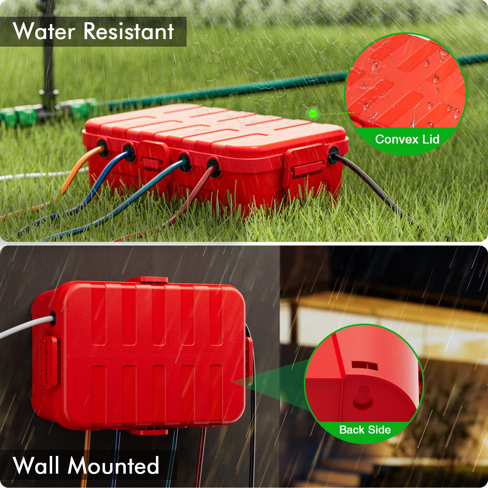 RESTMO Extra Large Waterproof Electrical Box, IP54 Weatherproof Outdoor Outlet Cover, Protect Outlet, Plug, Timer, Power Strip (Not Included), Holiday Light Decoration, 32 x 22 x 13 cm, Black