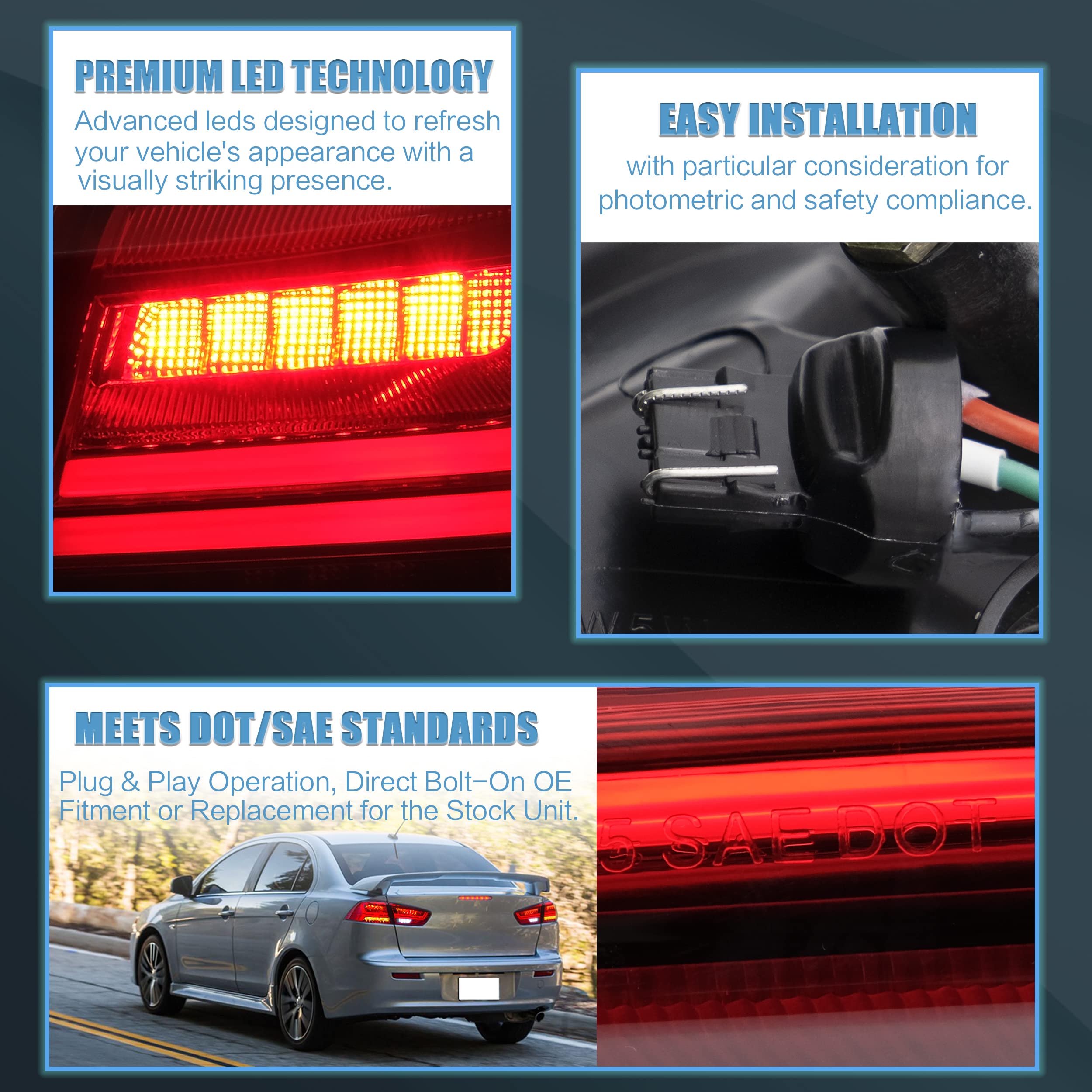 VLAND LED Headlights Compatible with Mitsubishi Lancer& EVO X 2008-2020 Front light with Sequential, Projector Headlamp