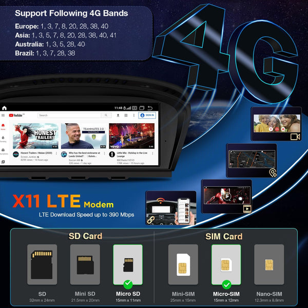 XTRONS 8.8" Car Stereo Android Octa-Core 4+64GB for BMW 3 Series E90 E91 5 Series E60 E61 (2005-2008) w CCC system Touch IPS Screen GPS navigation, w 4G LTE CarAutoPlay Android Auto Support AHD Camera