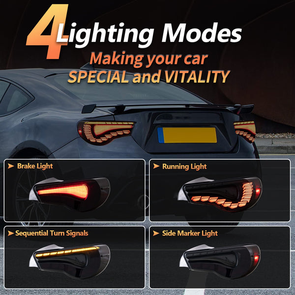 VLAND Rear Lights for GT86 FT86 2012-2020 BRZ 2013-2020 Tail Lights Assembly with Sequential Turn Signal (smoked a)