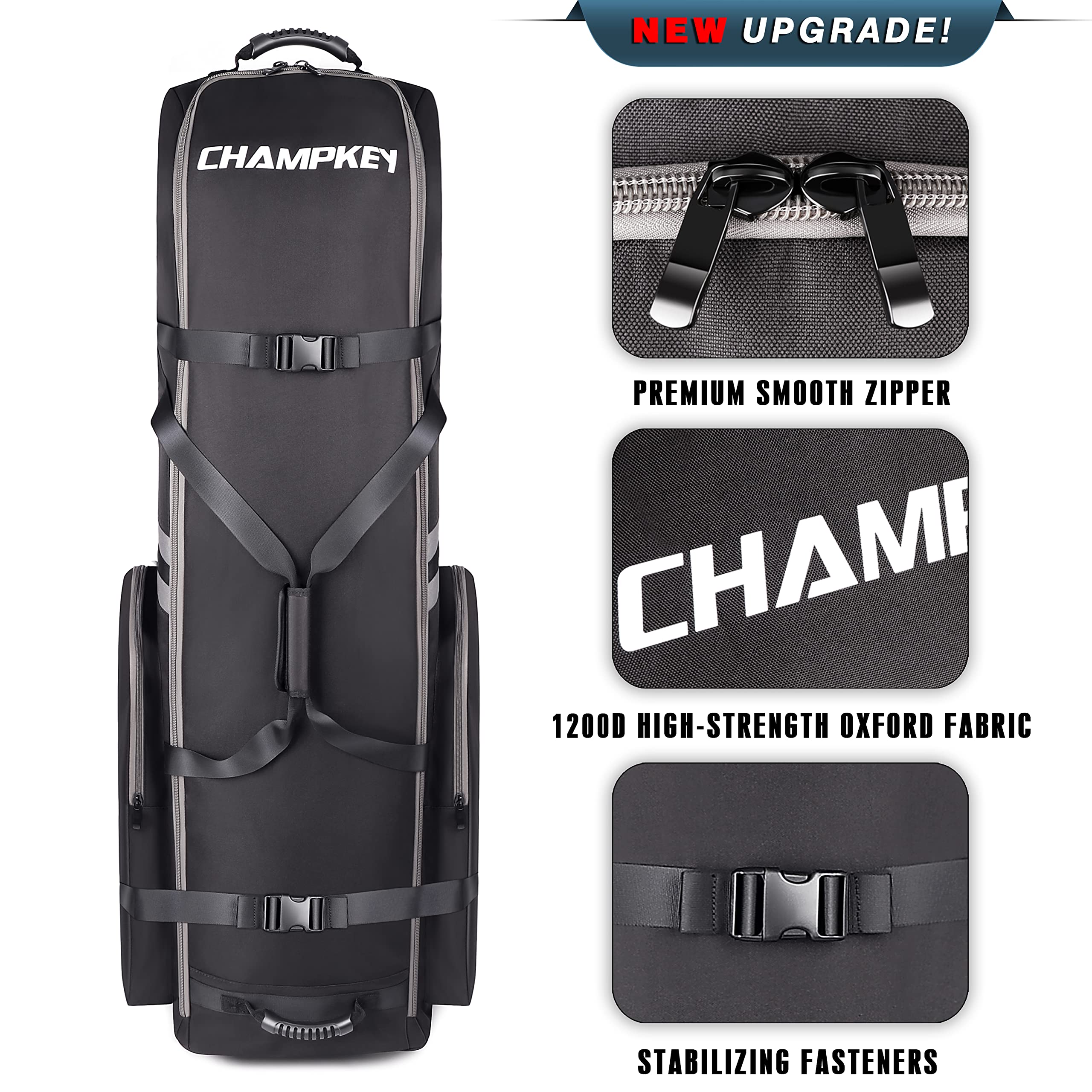CHAMPKEY 1.0 Premium Soft Padded Golf Travel Bag - 1200D Oxford Fabric (Black)