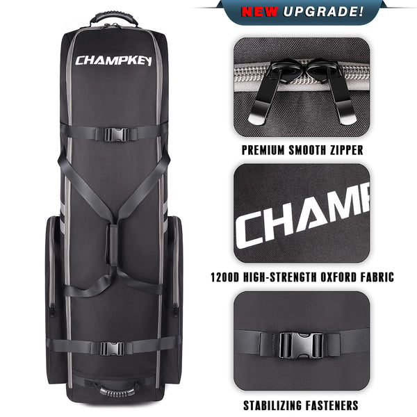 CHAMPKEY 1.0 Premium Soft Padded Golf Travel Bag - 1200D Oxford Fabric (Black)