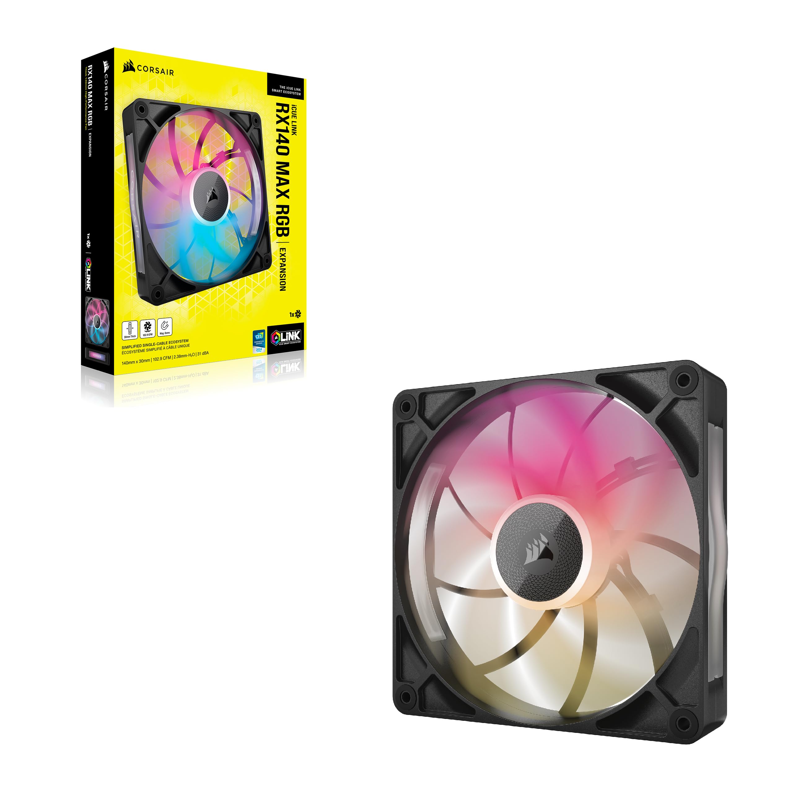 CORSAIR iCUE LINK RX120 MAX RGB 120mm PWM Thick Fans with iCUE LINK System Hub – High-Static Pressure – Magnetic Dome Bearing – Triple Pack – White