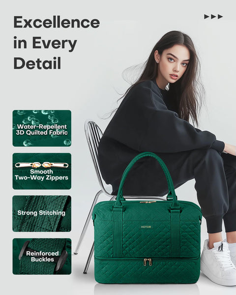 HOTOR Travel Bags for Women - Lightweight Overnight Holdall Bag, Large Carry on Luggage Weekend Bag with Shoe Compartment & Toiletry Bag, Travel Duffel Sport Gym Tote, Black, 34.0 x 45.0 x 20.0 cm