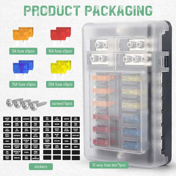 Chelhead 6 Way Boat Fuse Block with LED Indicator 6 Circuit Blade Fuse Blocks 12 Volt Automotive Waterproof with Negative Bus Suitable for 12V/24V Car RV Trailer Truck
