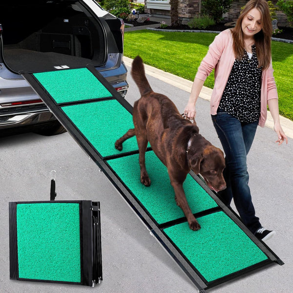 170cm Long Dog Ramp for Cars,43cm Wide Folding Dog Ramp for Large Dogs with High Traction Carpet Surface,Non-slip for Truck,SUV,Portable Pet Ramp Stairs for Medium Large Dog Up to 100kg