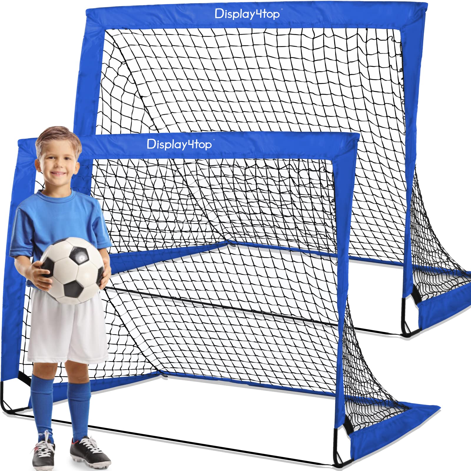 Display4top Set of 2 Football Goal with Carry Bag, Footballs Net for Kids Teens, Foldable Pop-up Goals Indoor Outdoor Sport Training for Garden, Park,