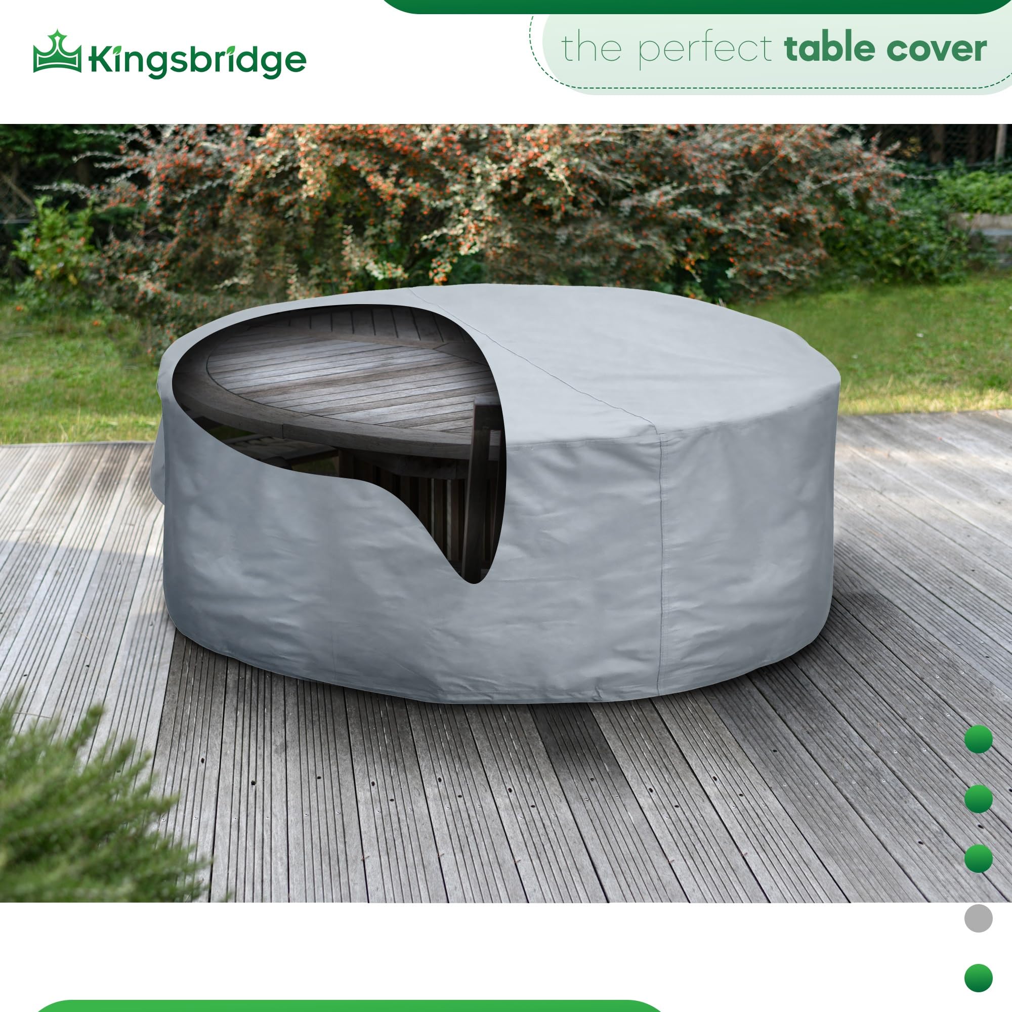 Kingsbridge Grey Heavy Duty 600D Waterproof Round Patio Table Cover (220cm), Anti UV, Breathable, Double Stitching, 220x80cm