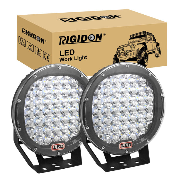 RIGIDON 2 Pcs Black Case Round Led Work Light, 9 inch 294W Spot Beam, 12V 24V Driving Lights Lamp Headlight for Car Off road Boat Truck 4x4 SUV ATV Tractors Excavator, 6000K White, Fog Lamp