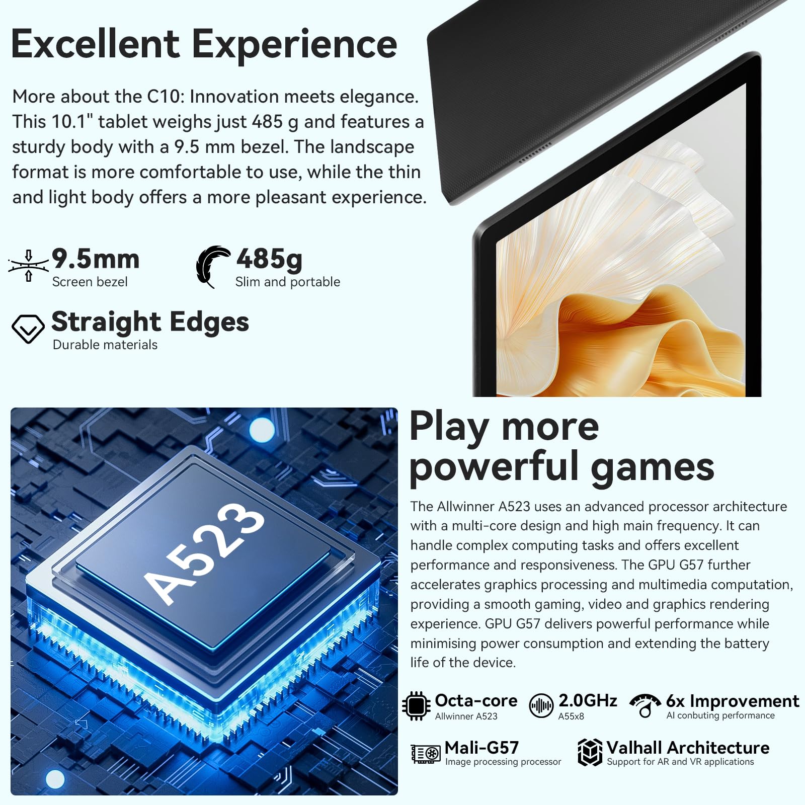 Whitedeer Tablet 10 inch Octa-Core Processor Android 14 Tablet, Face ID丨OTG, 8GB+64GB/1TB TF, 1280*800丨5G WiFi丨BT5.3丨Tab PC with Dual Camera 5MP+8MP, Support Split-Screen, 5000mAh, Widevine L1(Black)