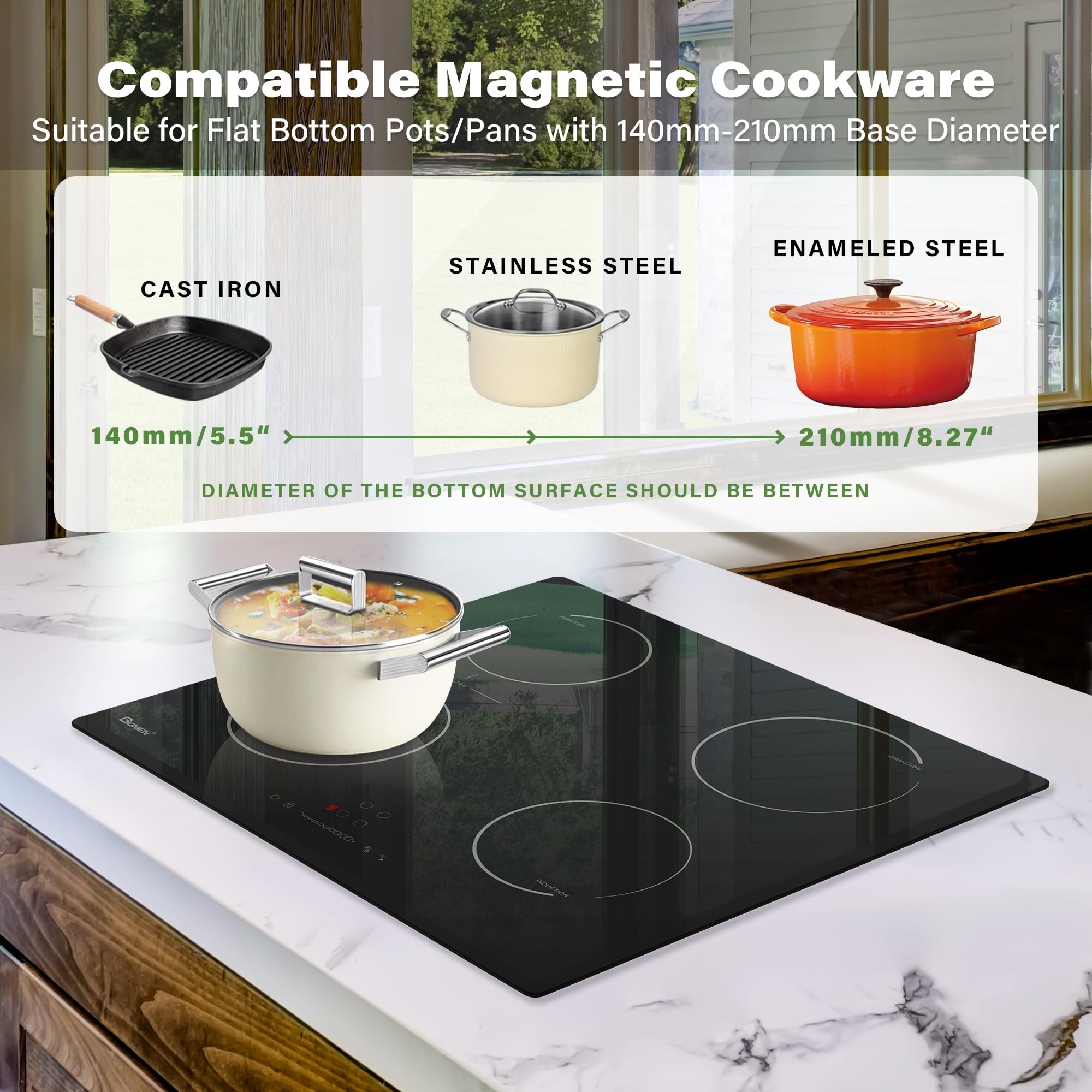 GlONlEN Plug-in Induction Hob White 13 Amp 2800W,59cm Integrated Electric Cooktop with Bridge Zone, 4 Cooking Rings,Built-in Cooker