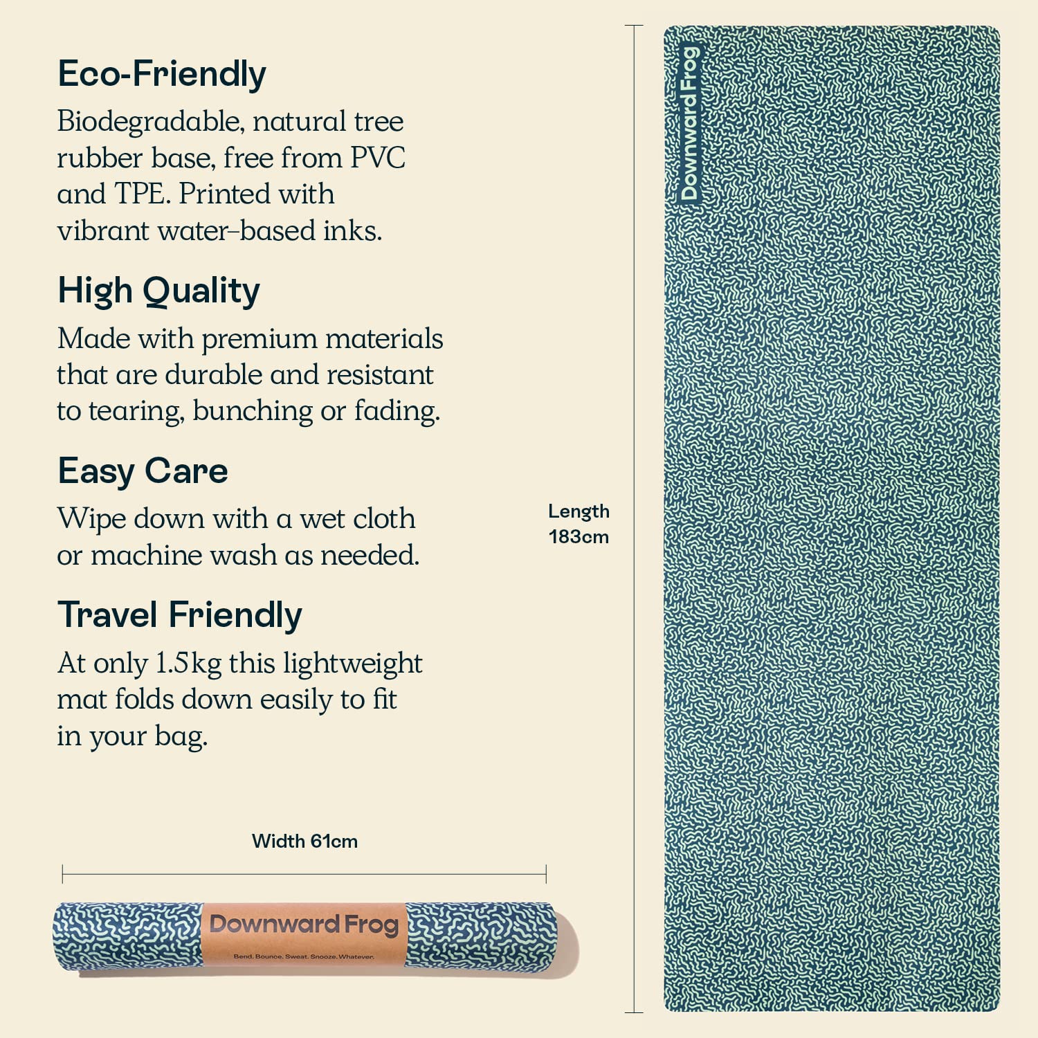 Downward Frog Printed Yoga Mat for Hot Yoga, Bikram, Thick Fitness & Pilates Mat for Comfort - Eco Natural Rubber, Vegan, Microfibre Towel Surface,