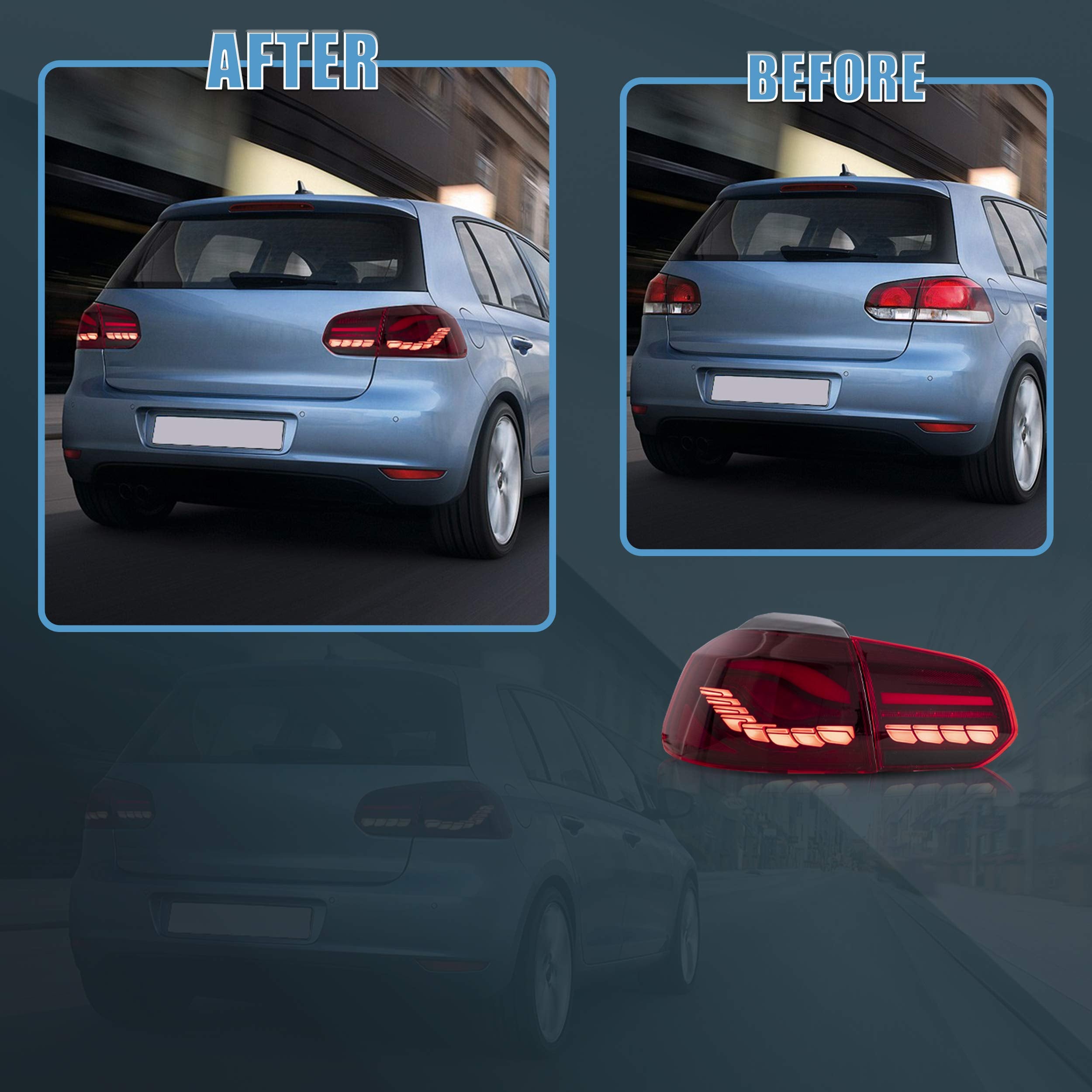 VLAND LED Tail Lights Fit for 2008-2013 Volkswagen Golf 6 MK6 TSI TDI GTD R(not for GTI/Variant/Cabriolet), Rear Lights with Sequential Turn Signal Indicators, E-mark, Red Smoked