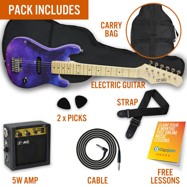 3rd Avenue 1/4 Size Kids Electric Guitar Pack for Junior Beginners - 6 Months FREE Lessons, 5W Portable Amp, Cable, Bag, Picks and Strap - Red