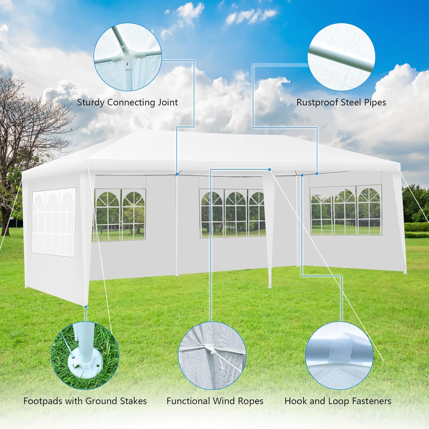 COSTWAY Garden Gazebo with Carry Bag and 4 Side Walls, Outdoor Camping Tent Canopy Wedding Party Events Marquee Shelter, 3 x 6m